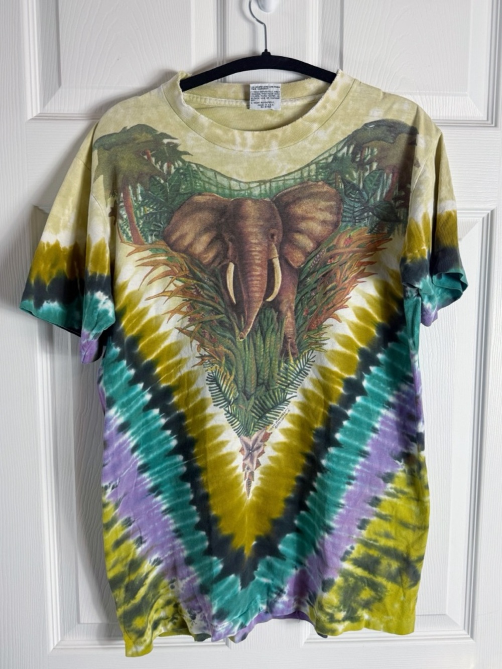 Liquid Blue 1990 Vintage Tie-Dye Elephant Graphic Double-Sided Cotton T-Shirt L